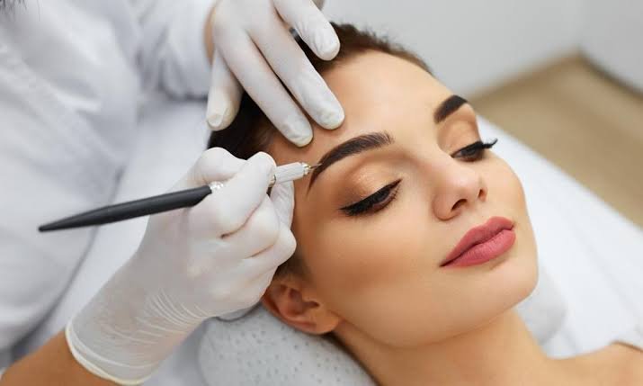 Permanent makeup brow treatment in progress at Brows and Beyond, Gurgaon