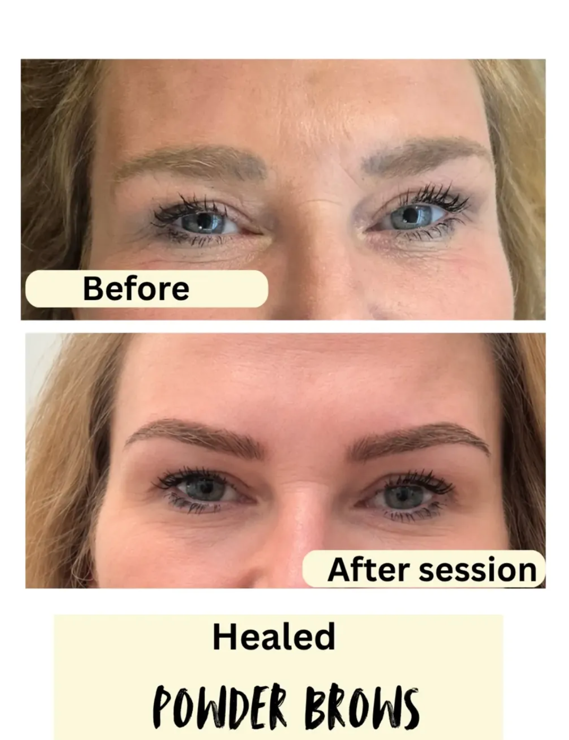 Powder brows before and after result at Brows & Beyond by Sonali