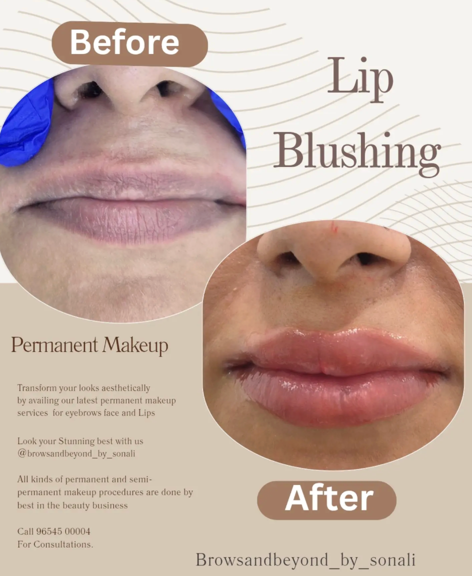 Lip blush before and after result at Brows & Beyond by Sonali