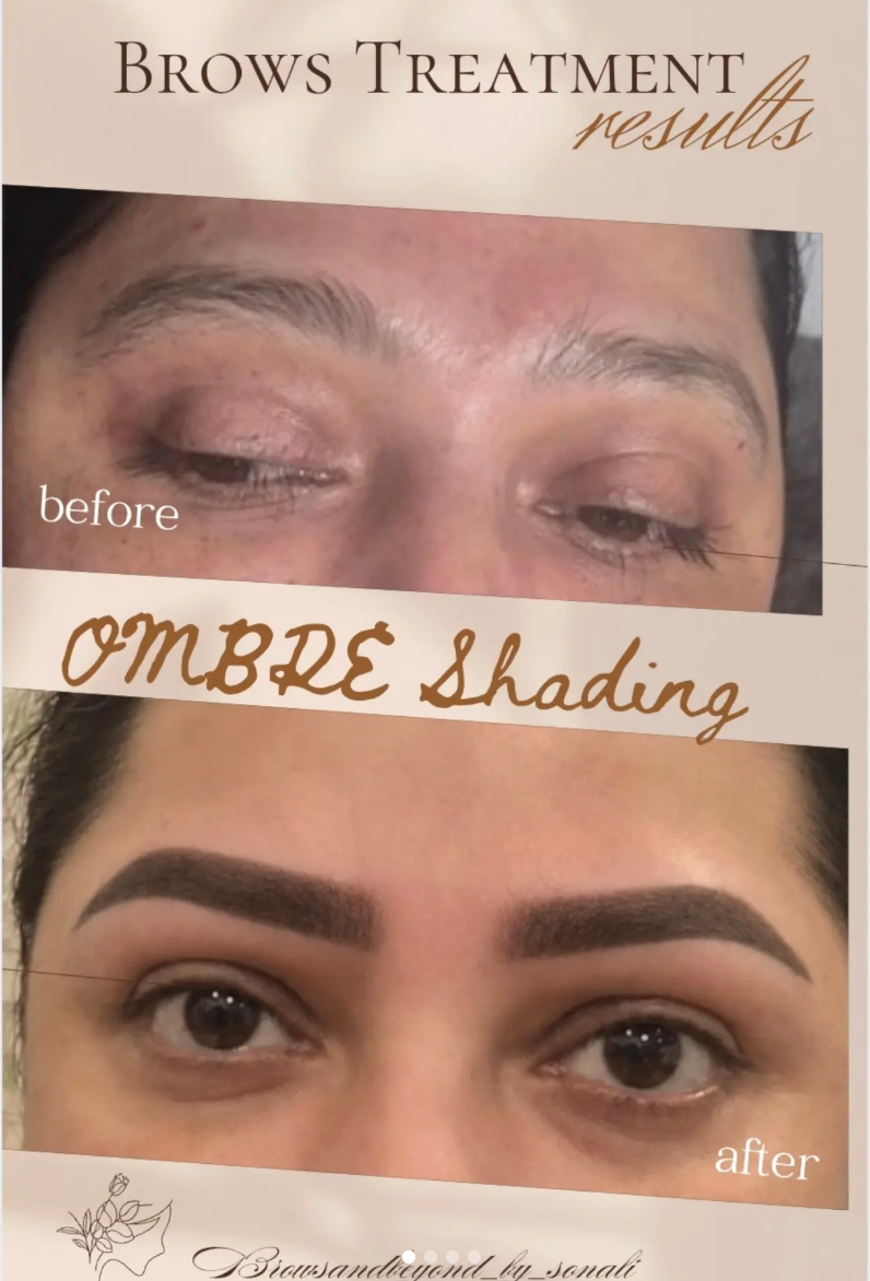Ombre shading before and after result at Brows & Beyond by Sonali